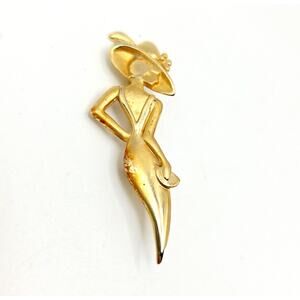 Elegant Gold Tone Neo Deco Woman Silhouette Figural Pin